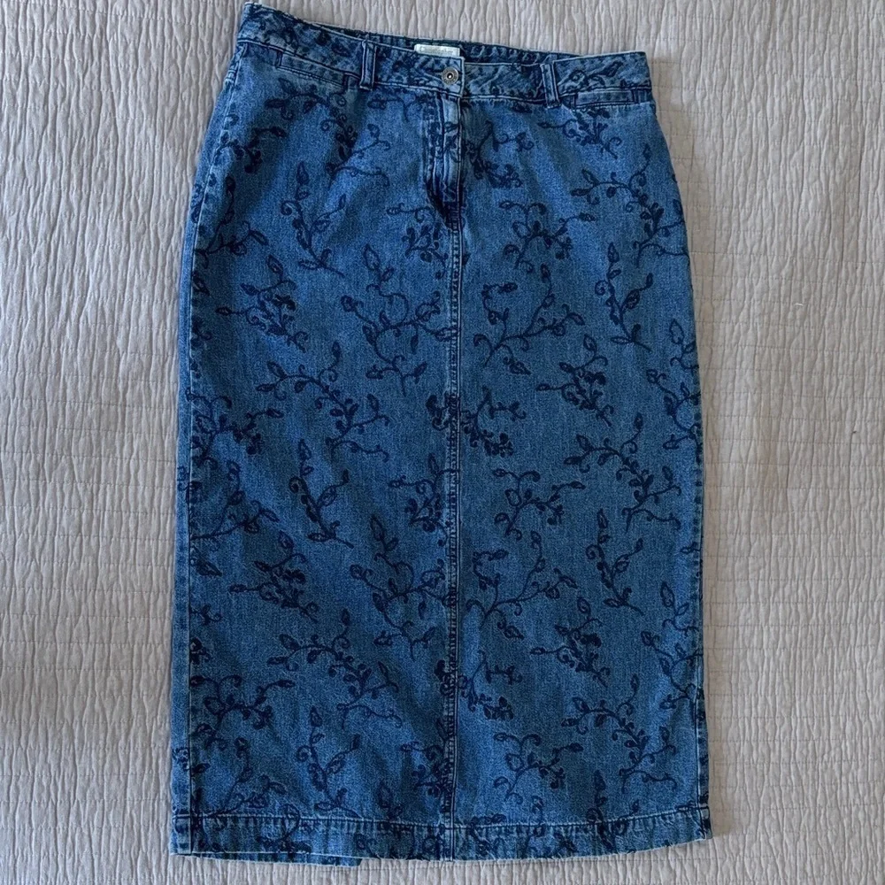 Vintage Y2K Christopher & Banks Floral Denim Midi Skirt - Size 12